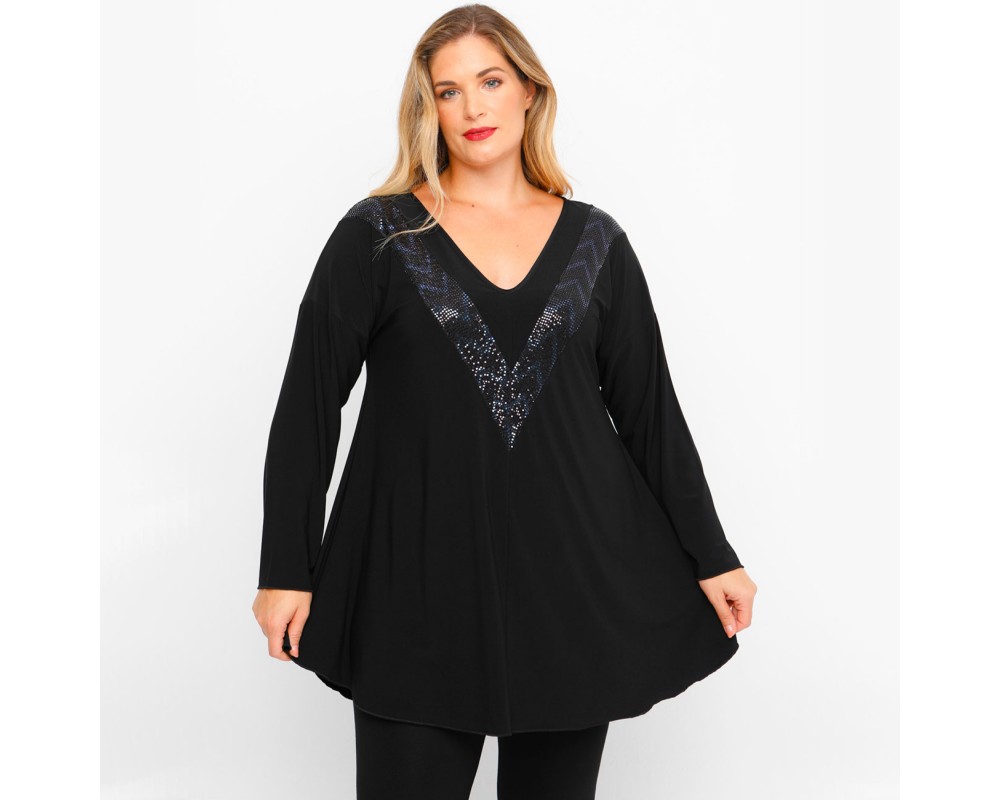 B23-2209 Printed Blouse - Black Plus Size