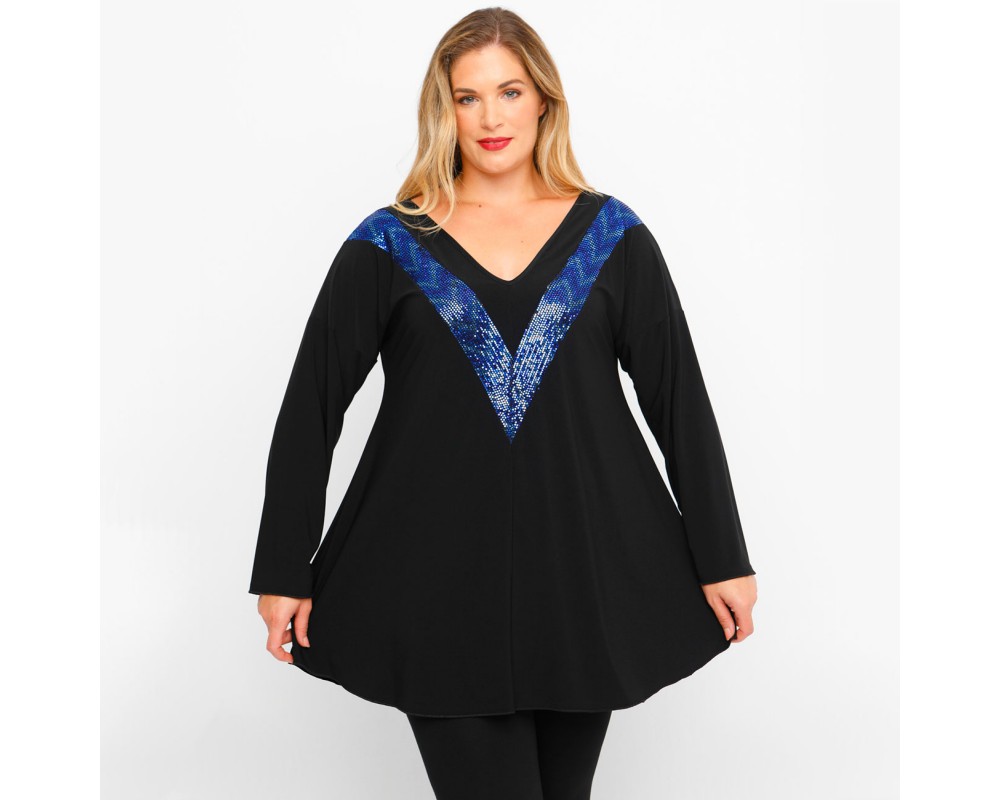 B23-2209 Printed Blouse - Royal Blue Plus Size