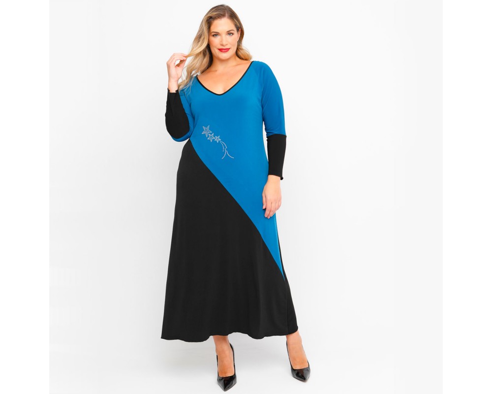 B23-3182FK Long dress with strass - Petrol Plus Size