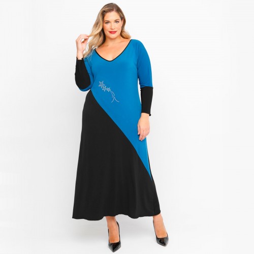 B23-3182FK Long dress with strass - Petrol B23-3182FK Long dress with strass - Petrol