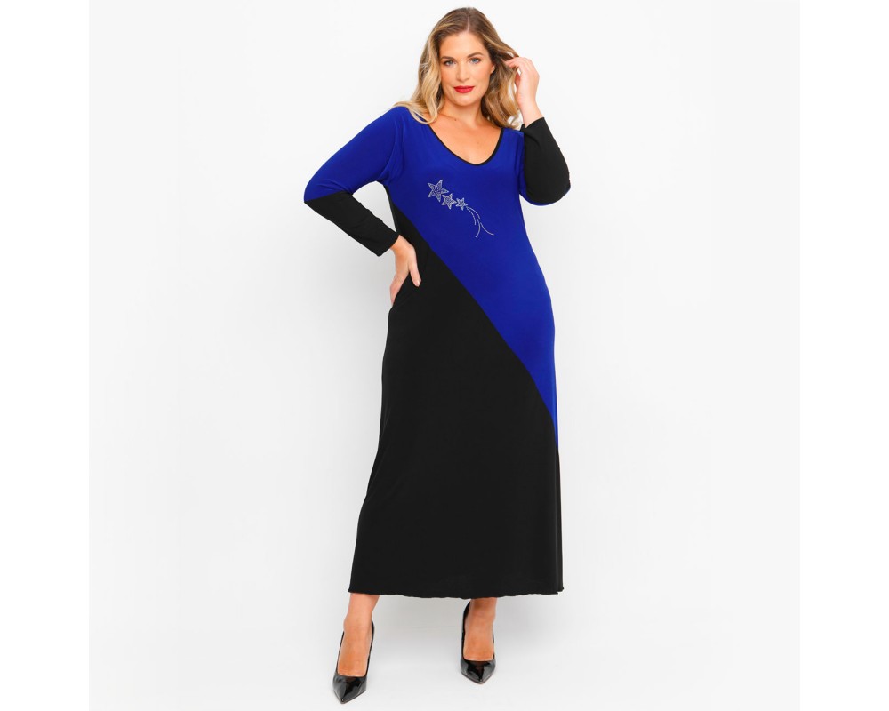B23-3182FK Long dress with strass - Royal Blue Plus Size
