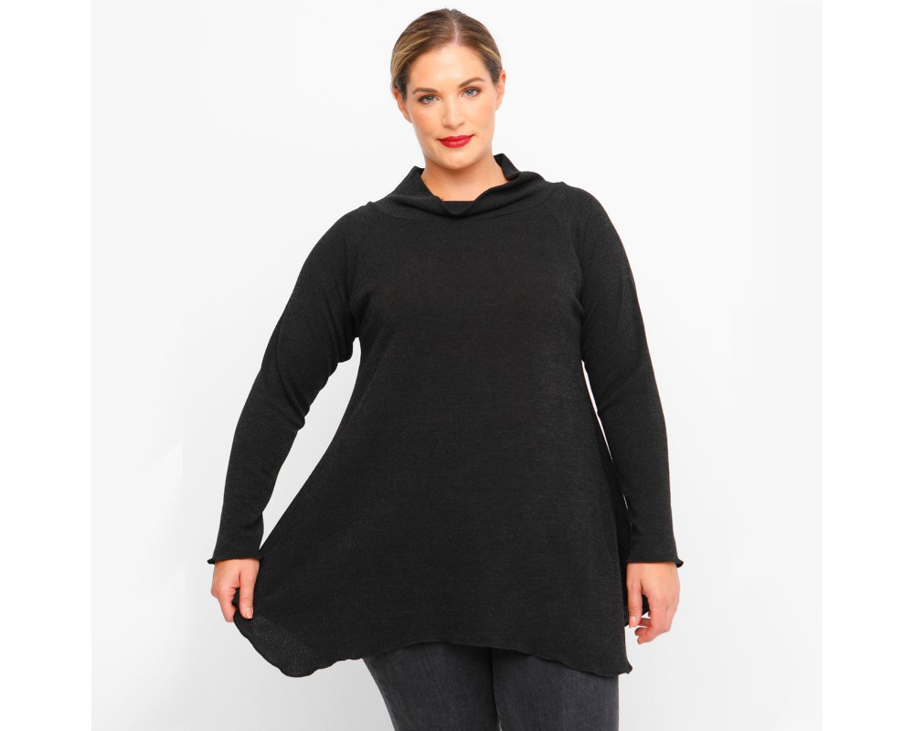 B23-323AKZ Knitted Alpha Blouse - Black Plus Size