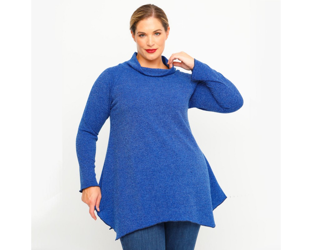 B23-323AKZ Knitted Alpha Blouse - Royal Blue Plus Size