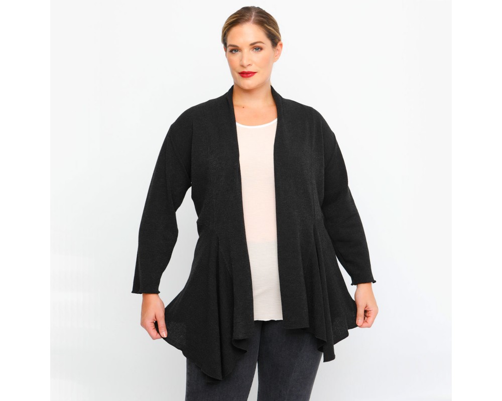 B23-341 Asymmetric knitted cardigan - Black Plus Size