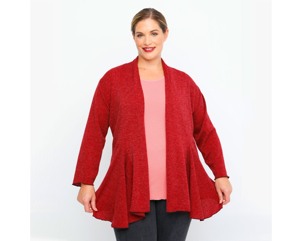 B23-341 Asymmetric knitted cardigan - Bordeaux Plus Size