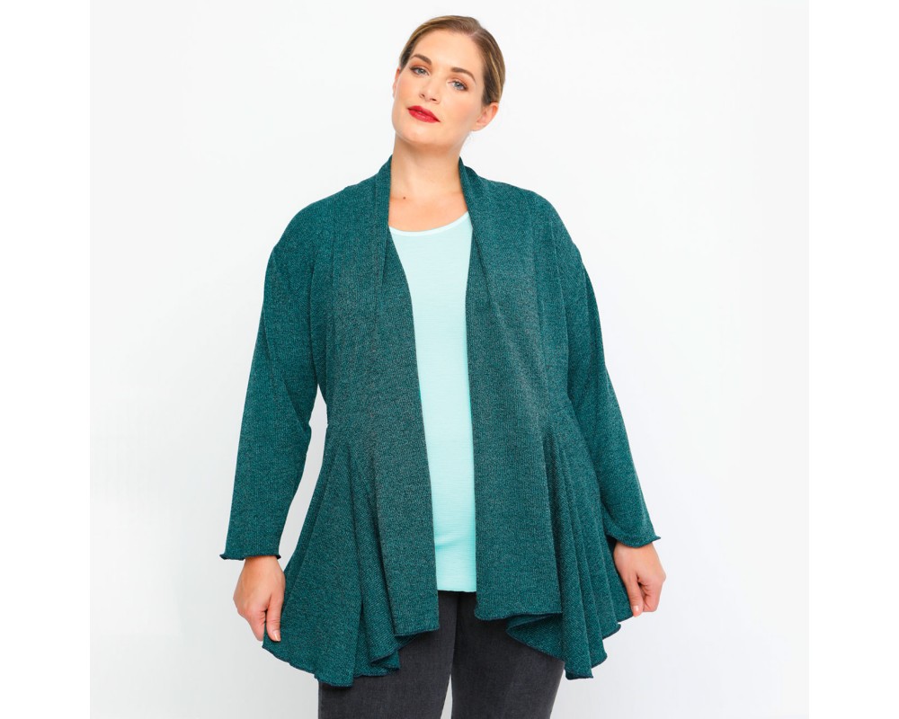 B23-341 Asymmetric knitted cardigan - Green Plus Size