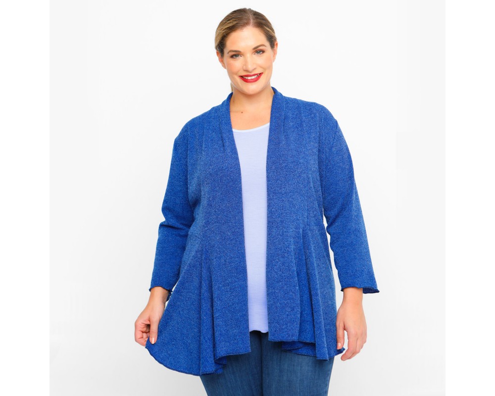B23-341 Asymmetric knitted cardigan - Royal Blue Plus Size