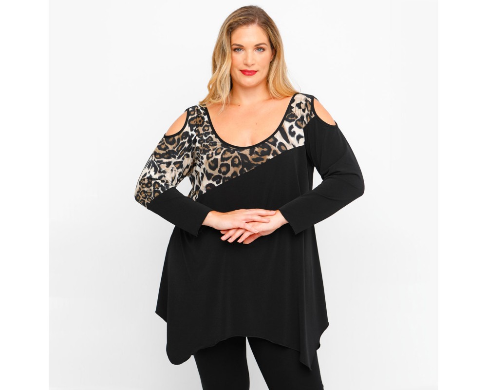 B23-6023ATF Blouse with print - Brown Plus Size
