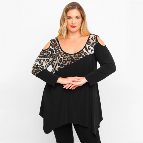 B23-6023ATF Blouse with print - Brown B23-6023ATF Blouse with print - Brown