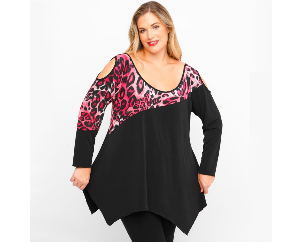 B23-6023ATF Blouse with print - Fuchsia Plus Size