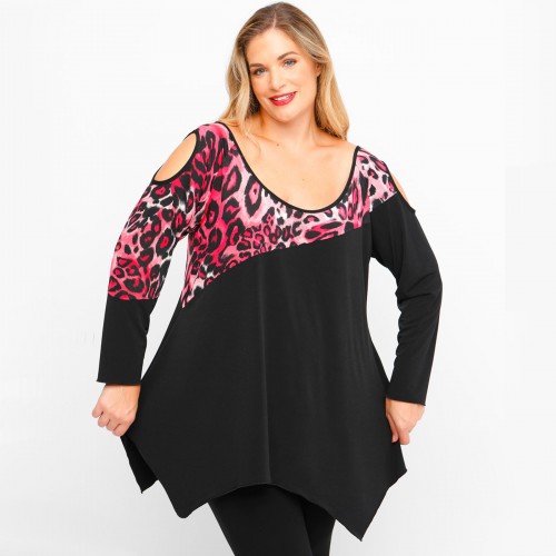 B23-6023ATF Blouse with print - Fuchsia B23-6023ATF Blouse with print - Fuchsia