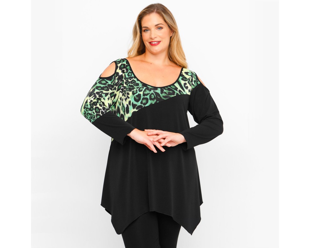 B23-6023ATF Blouse with print - Green Plus Size
