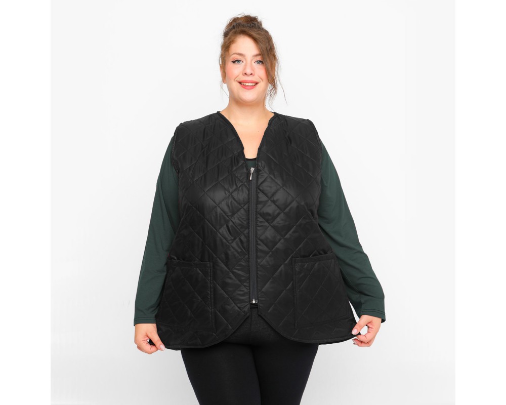 B23-6629GL Vest with pockets - Black Plus Size