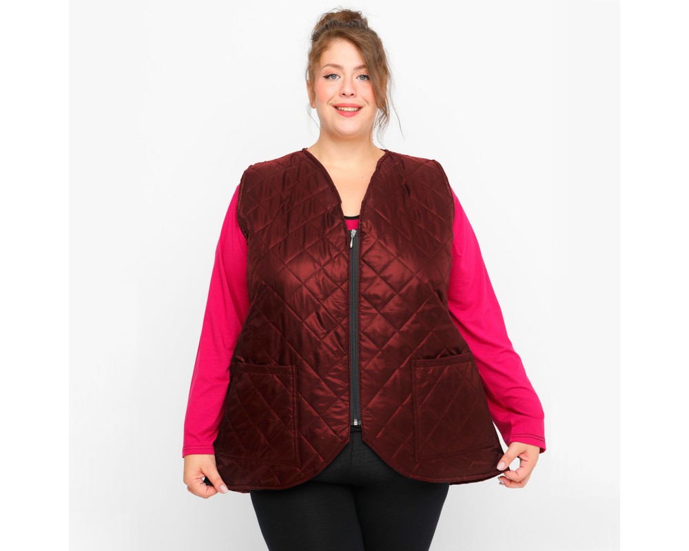 B23-6629GL Vest with pockets - Bordeaux Plus Size