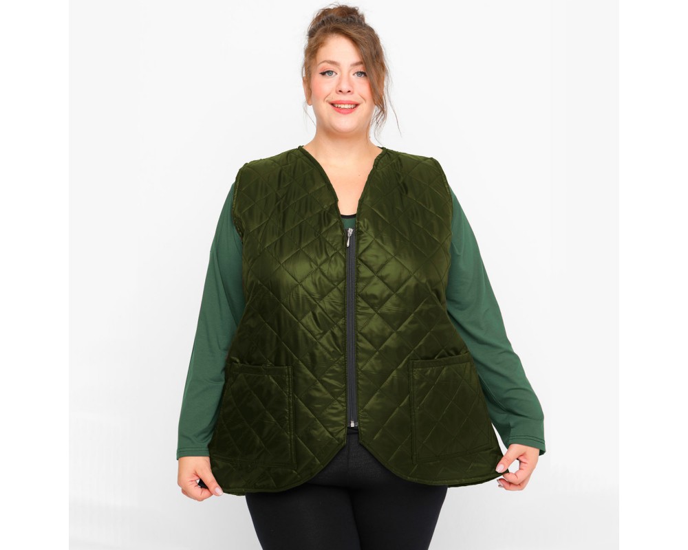 B23-6629GL Vest with pockets - Cypress Green Plus Size