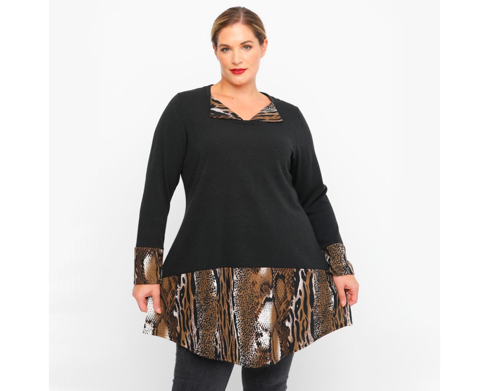 B23-9820 Knitted Blousedress - Brown Plus Size