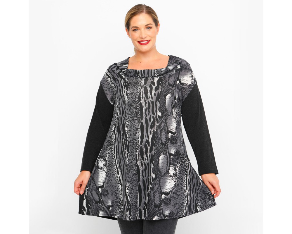 B23-9875 Blousedress with Pattern - Grey Plus Size